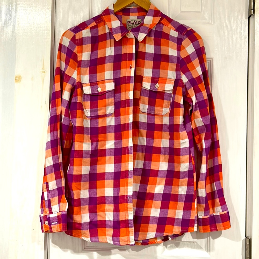 Magenta and orange plaid flannel